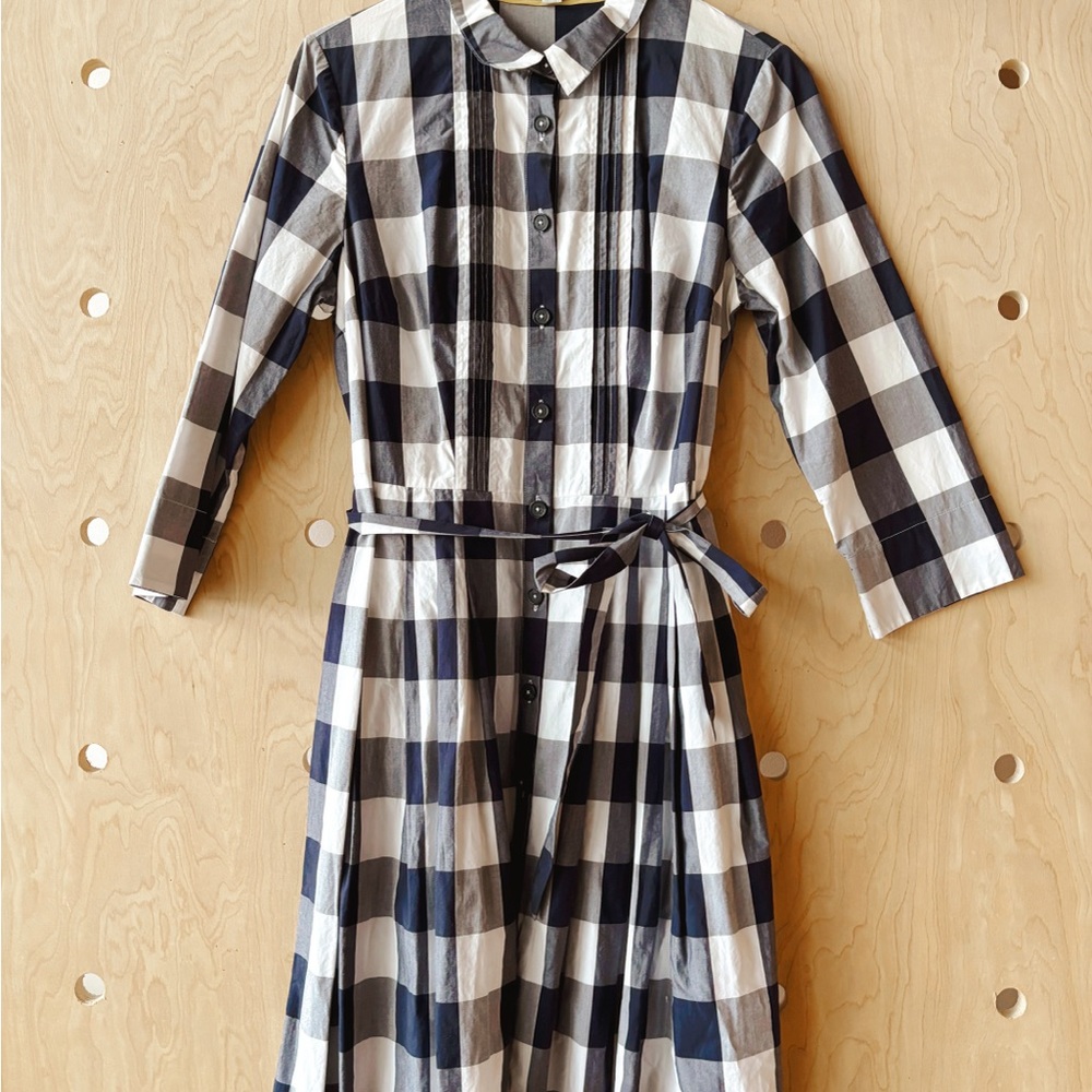 Boden Navy and White Plaid Shirt